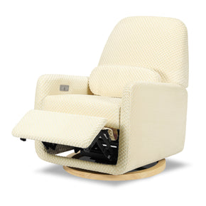 M23688IVCL,Arc Glider Recliner w/ Electronic Control and USB in Ivory Velvet Checker w/ Light Wood Base