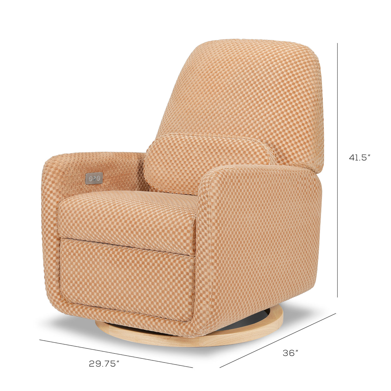 M23688CVCL,Arc Glider Recliner w/ Electronic Control and USB in Canyon Velvet Checker w/ Light Wood Base